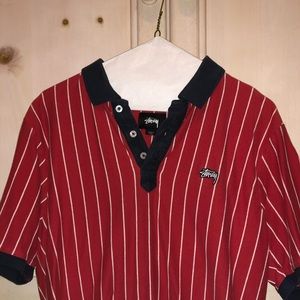 Stussy red striped tennis polo